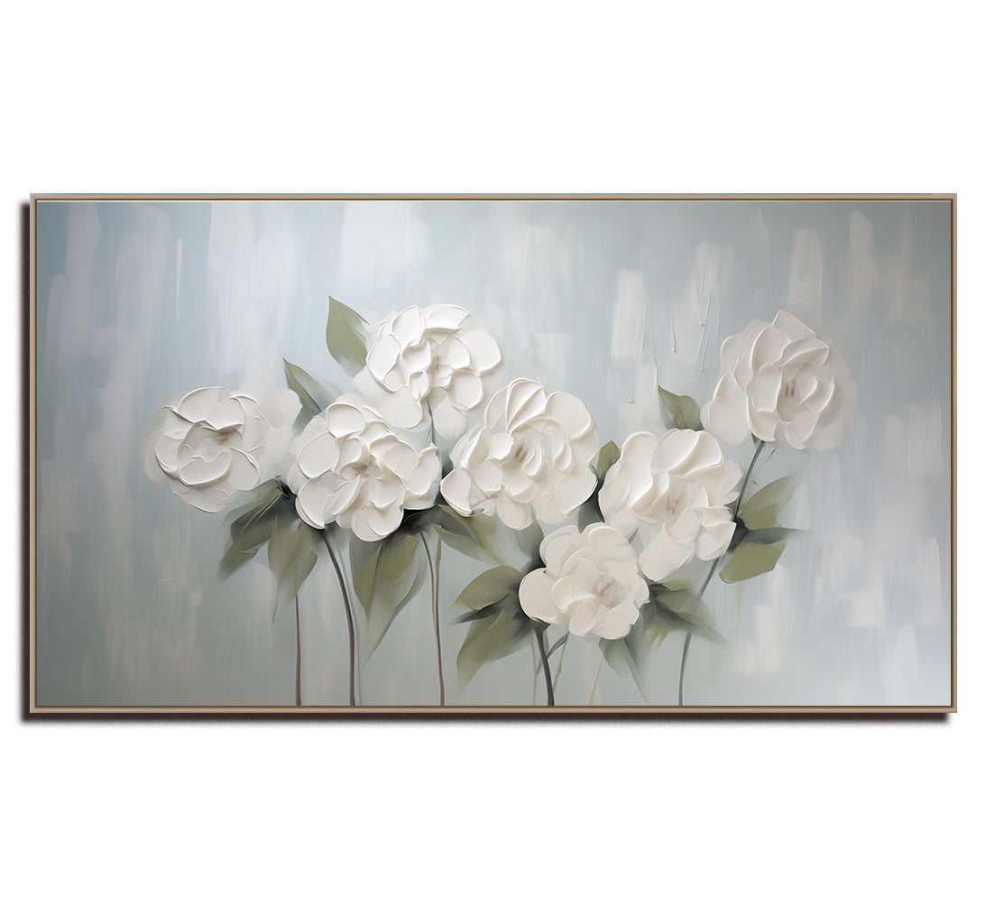 Textured White Floral Oil Painting - Framed Flower Artwork for Home Decor