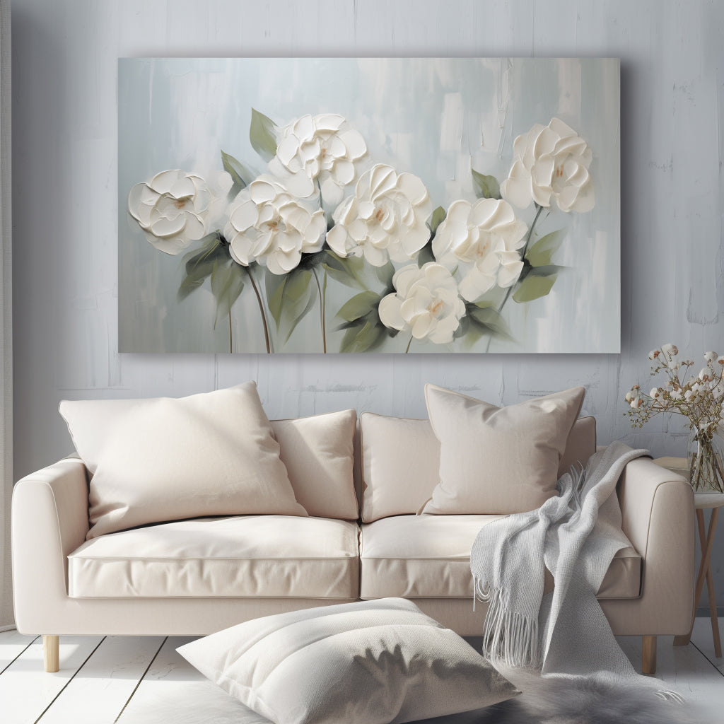 White Bloom – Textured White Floral Oil Painting, Framed Flower Artwork for Home Decor