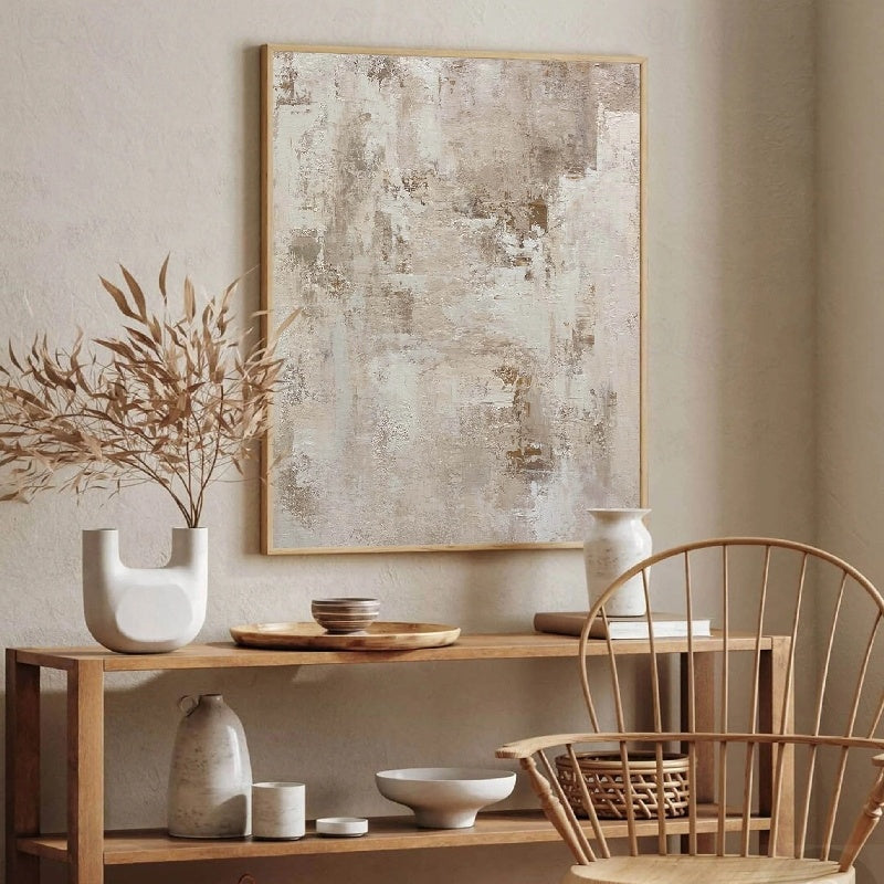 Earthy Serenity – Textured Abstract Neutral Tones Oil Painting, Modern Wall Art for Home Decoration