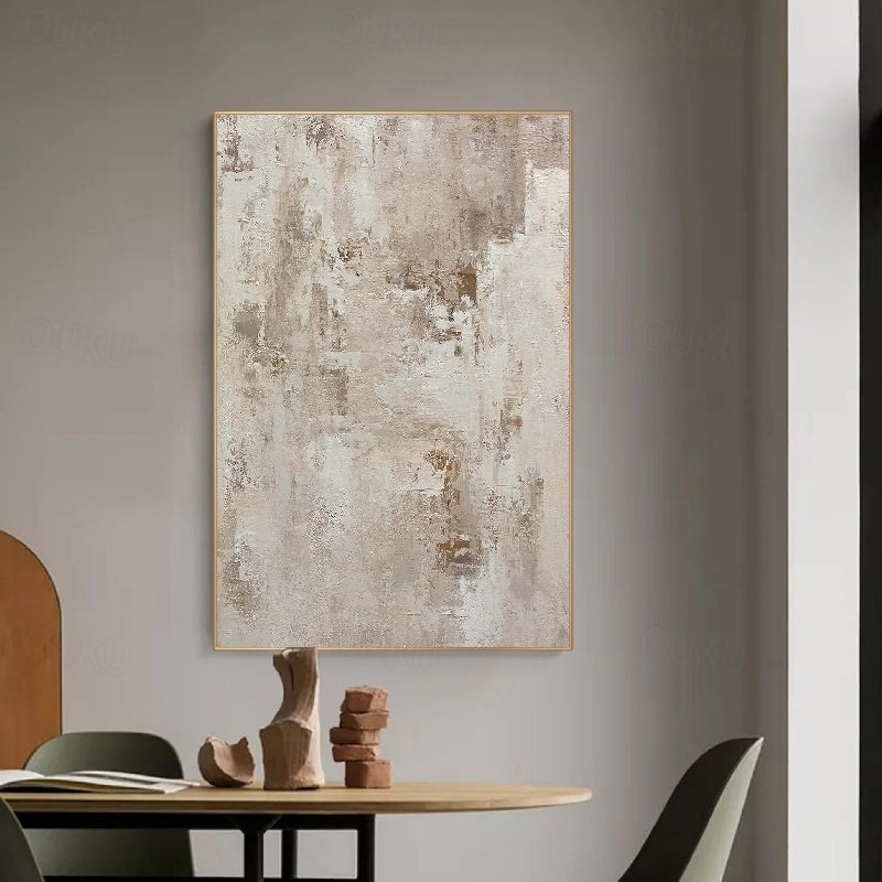 Earthy Serenity – Textured Abstract Neutral Tones Oil Painting, Modern Wall Art for Home Decoration