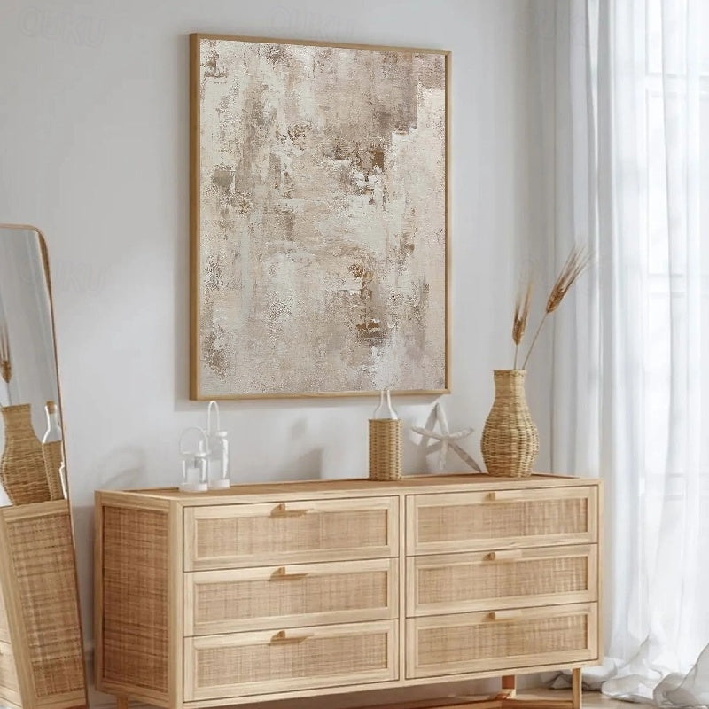 Earthy Serenity – Textured Abstract Neutral Tones Oil Painting, Modern Wall Art for Home Decoration