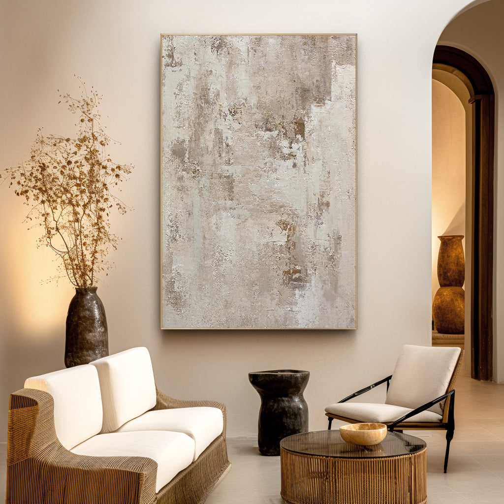 Earthy Serenity – Textured Abstract Neutral Tones Oil Painting, Modern Wall Art for Home Decoration
