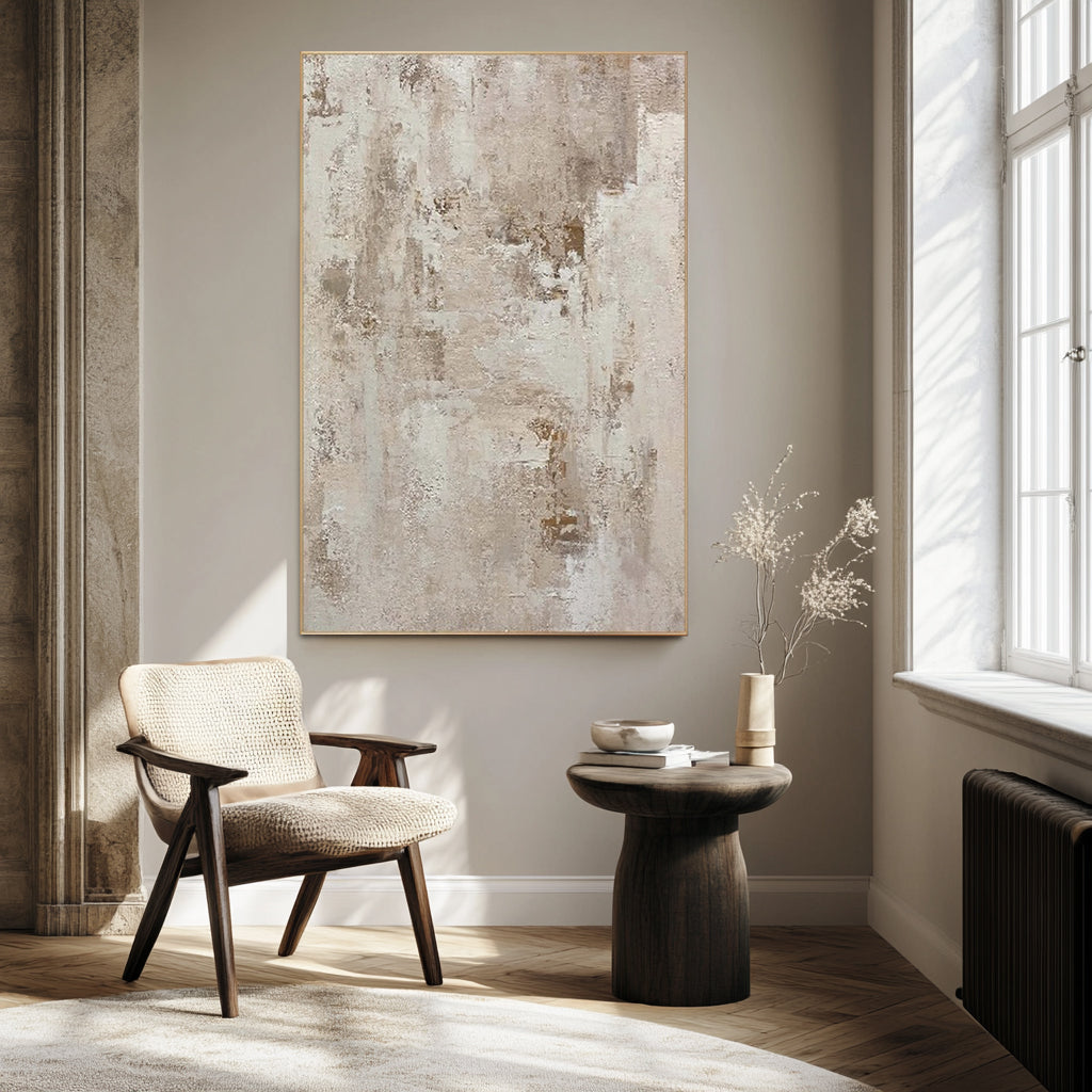 Earthy Serenity – Textured Abstract Neutral Tones Oil Painting, Modern Wall Art for Home Decoration