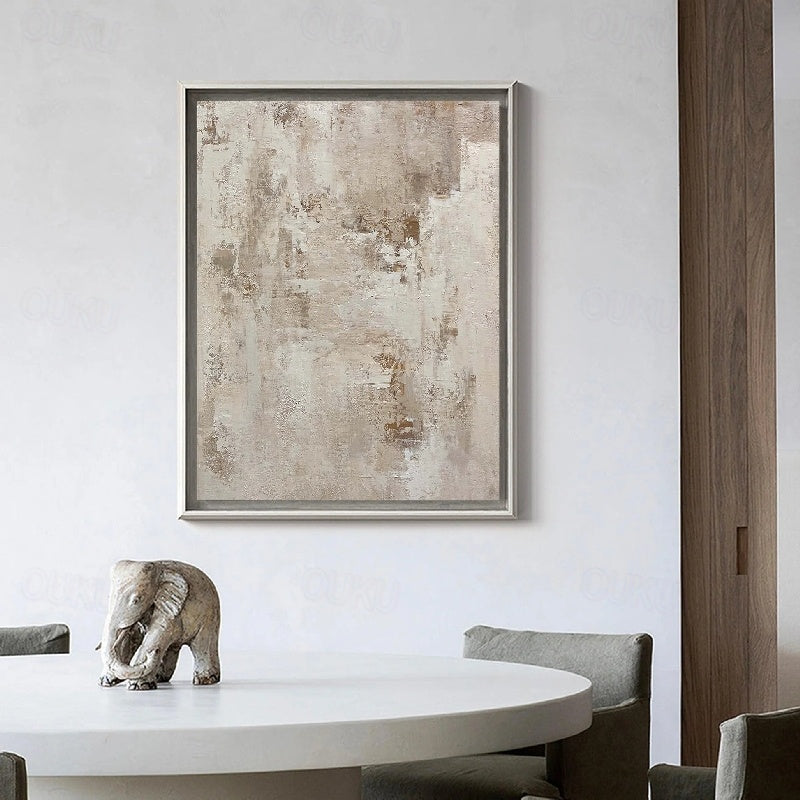 Earthy Serenity – Textured Abstract Neutral Tones Oil Painting, Modern Wall Art for Home Decoration