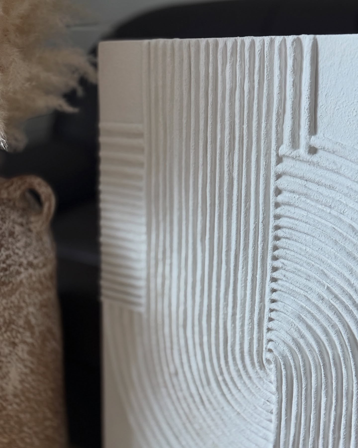 Echo of Silence-Minimalist White Wabi Sabi Abstract Art: Textured Line Painting for Home Office Decor