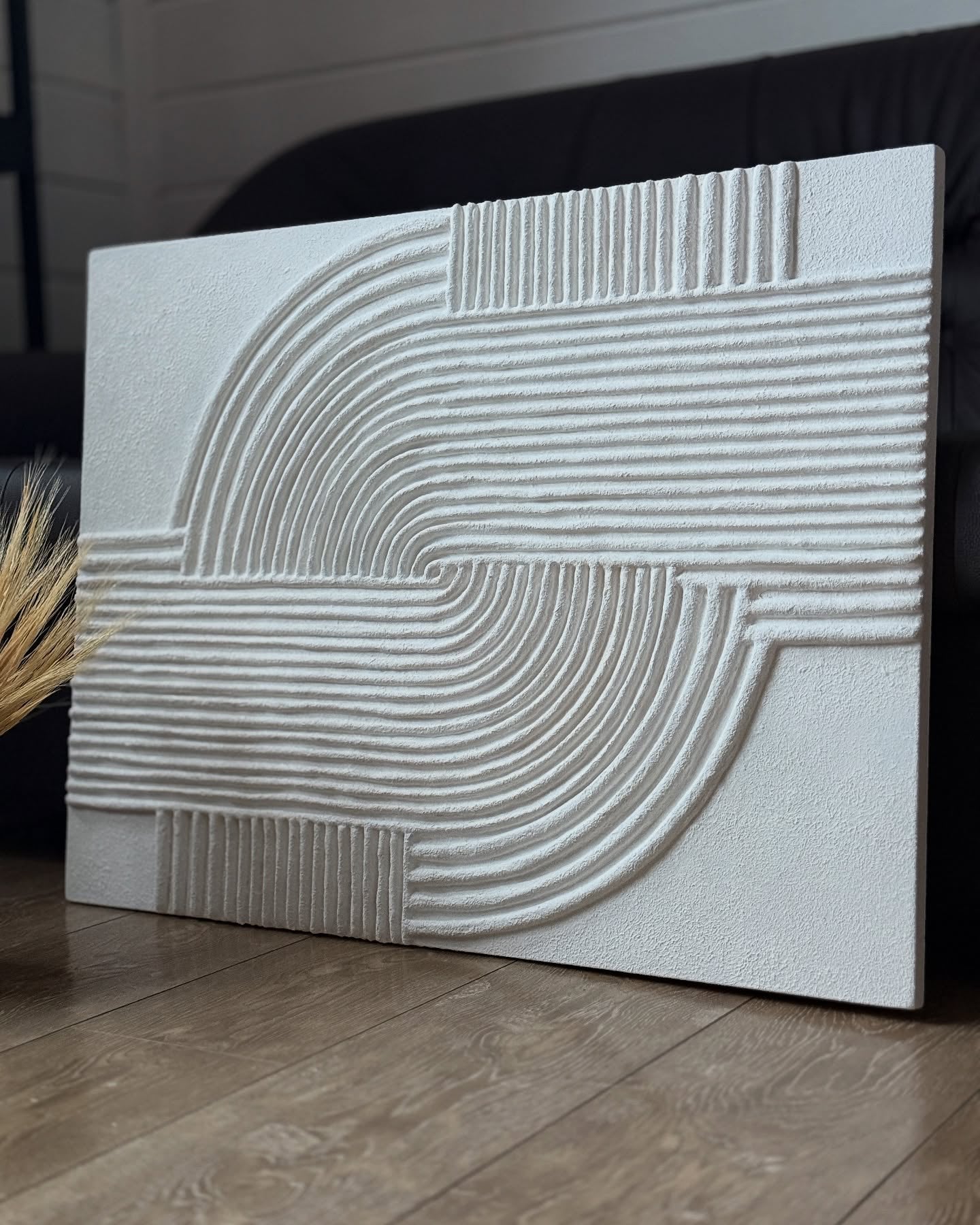 Echo of Silence-Minimalist White Wabi Sabi Abstract Art: Textured Line Painting for Home Office Decor