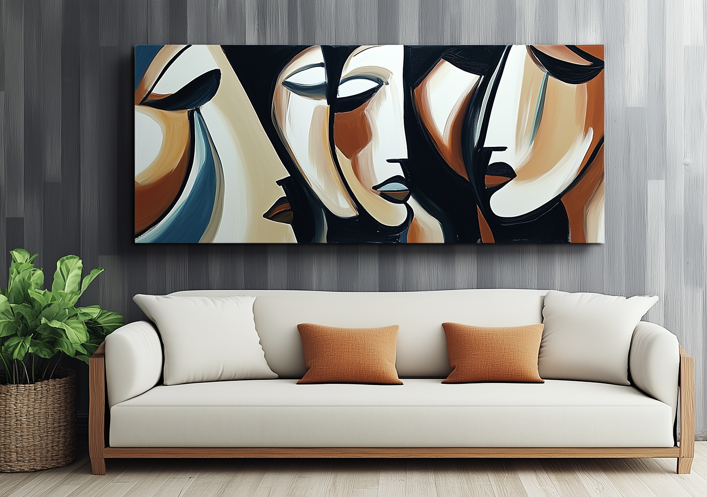 Echoes of Thought-Abstract Multi - Facial Wall Art: Earthy - Toned Modern Decor for Living Spaces