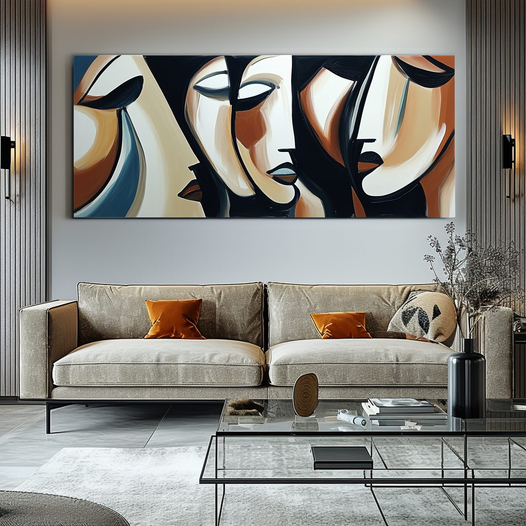 Echoes of Thought-Abstract Multi - Facial Wall Art: Earthy - Toned Modern Decor for Living Spaces