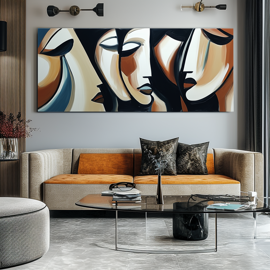 Echoes of Thought-Abstract Multi - Facial Wall Art: Earthy - Toned Modern Decor for Living Spaces