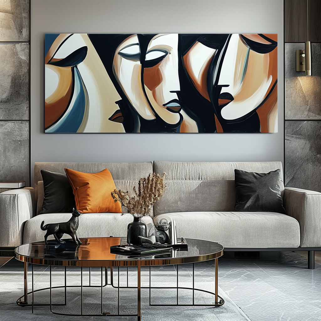 Echoes of Thought-Abstract Multi - Facial Wall Art: Earthy - Toned Modern Decor for Living Spaces