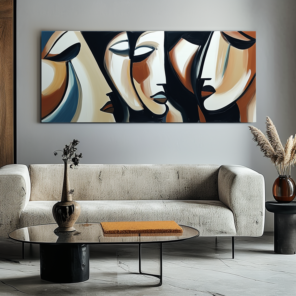 Echoes of Thought-Abstract Multi - Facial Wall Art: Earthy - Toned Modern Decor for Living Spaces