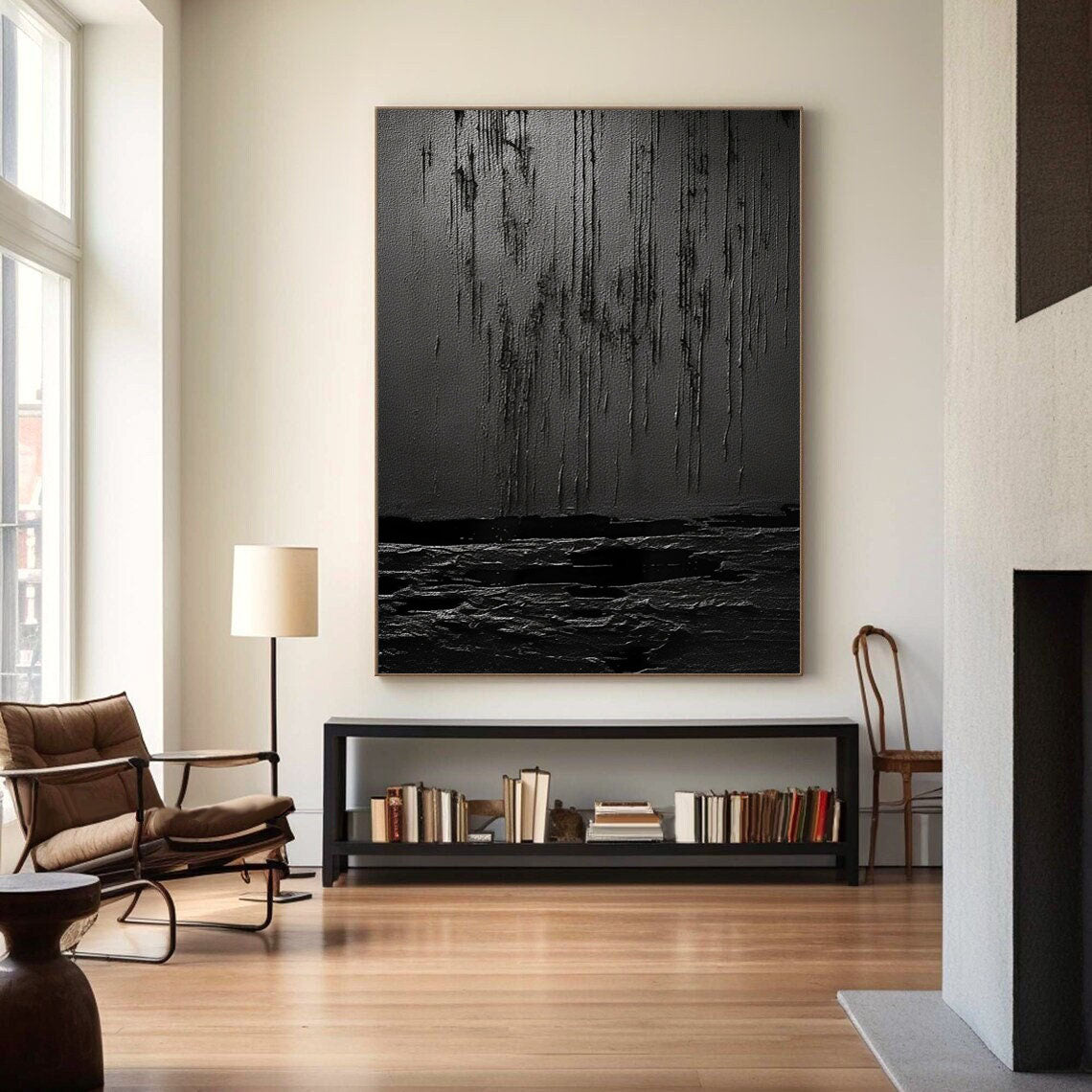 Eclipse of Shadows-Textured Black Abstract Painting for Modern Home Decor