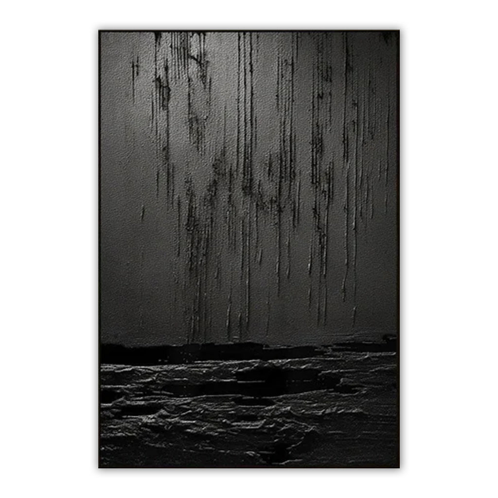Eclipse of Shadows-Textured Black Abstract Painting for Modern Home Decor