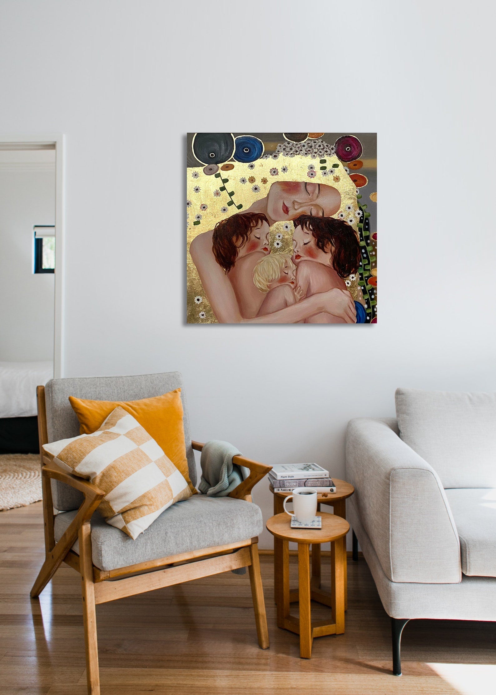 Golden Embrace-Personalized Gift Celebrating Motherhood & Abstract Art
