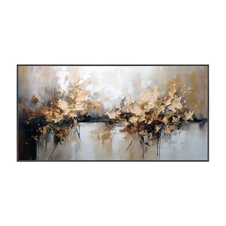 Abstract Golden Floral Wall Art - Textured Luxury Oil Painting, Modern Accent for Bedroom & Living Room