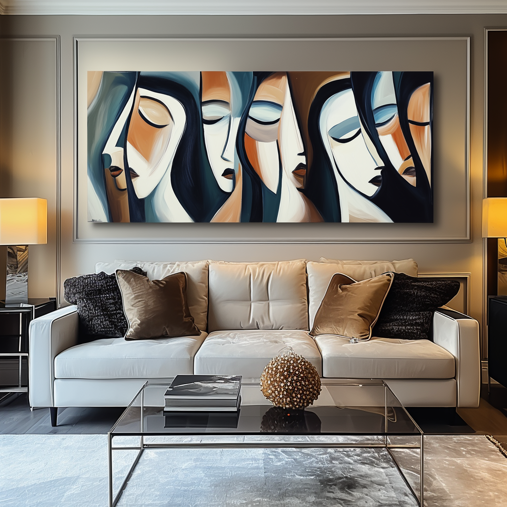 Harmonized Reflections-Abstract Multi - Facial Abstraction Wall Art: Neutral Earthy - Toned Modern Decor for Contemporary Spaces