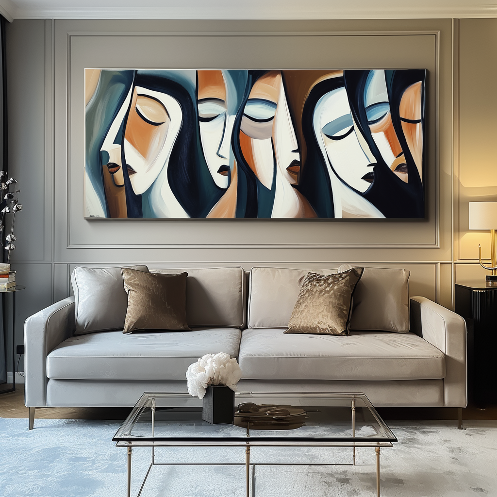 Harmonized Reflections-Abstract Multi - Facial Abstraction Wall Art: Neutral Earthy - Toned Modern Decor for Contemporary Spaces