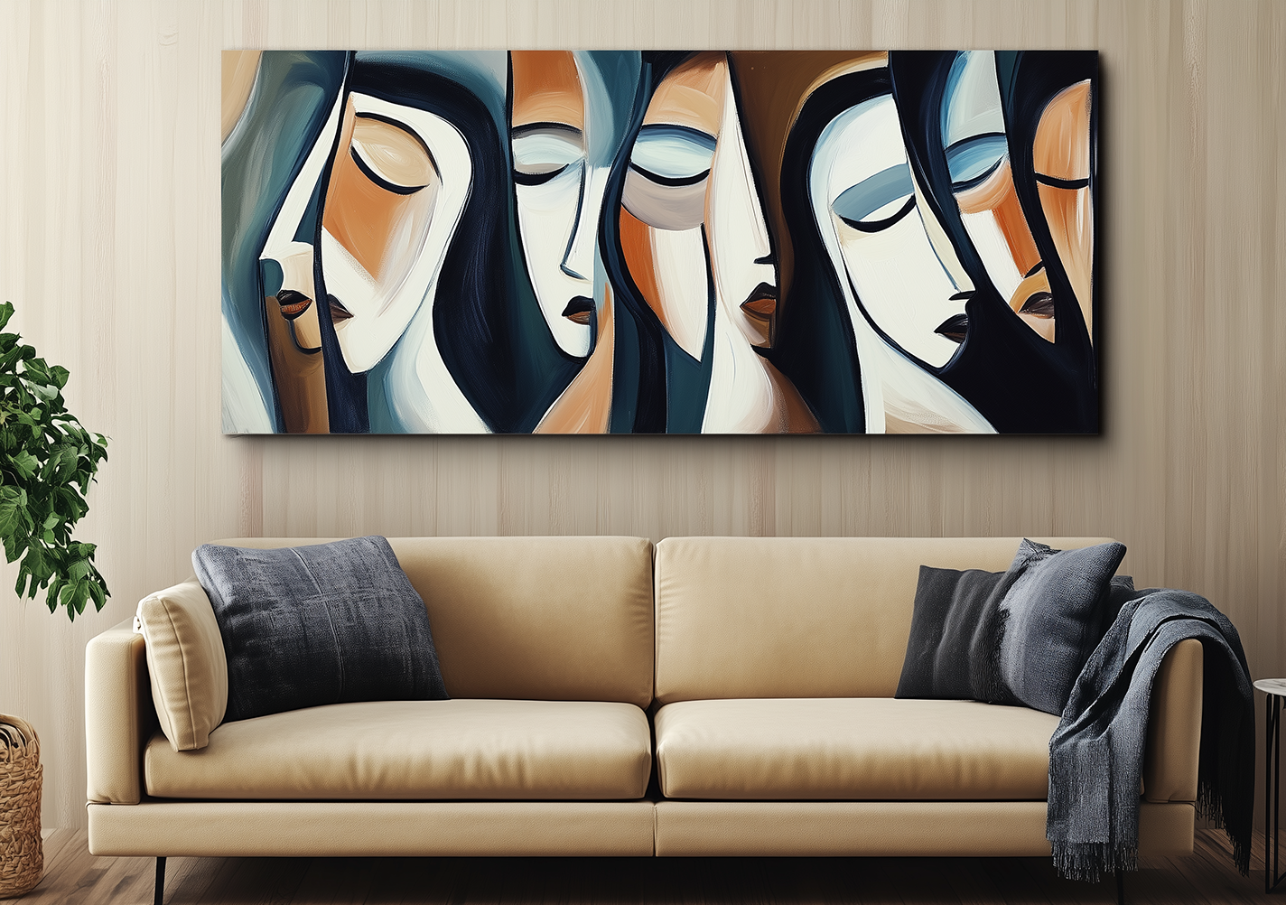Harmonized Reflections-Abstract Multi - Facial Abstraction Wall Art: Neutral Earthy - Toned Modern Decor for Contemporary Spaces