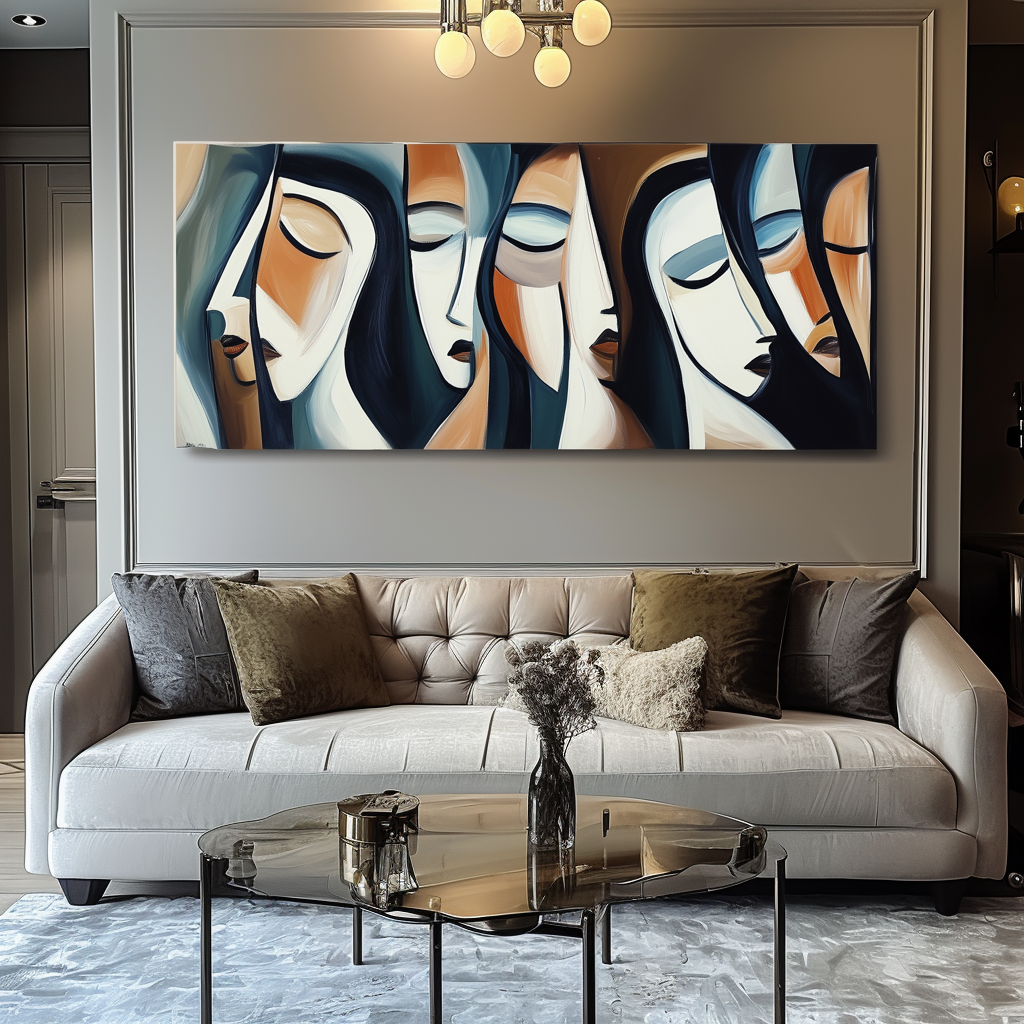 Harmonized Reflections-Abstract Multi - Facial Abstraction Wall Art: Neutral Earthy - Toned Modern Decor for Contemporary Spaces