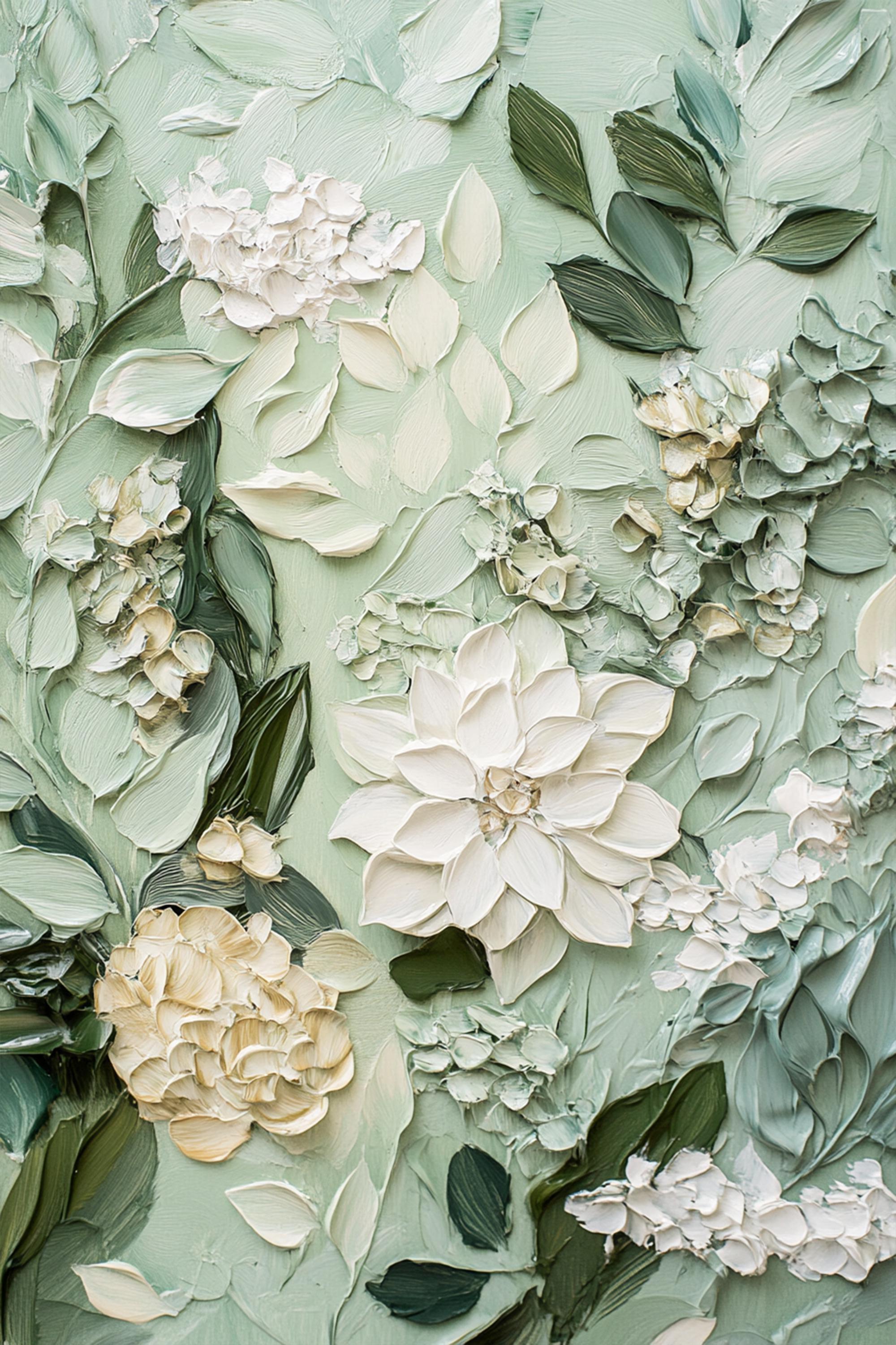 Soft Green Floral Diptych Oil Paintings with Impasto Texture, Set of 2 Botanical Wall Art for Home Decor