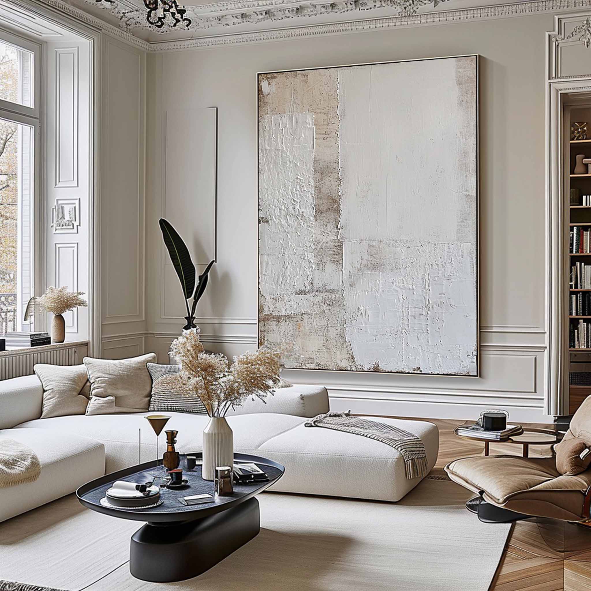 abstract white textured oil painting