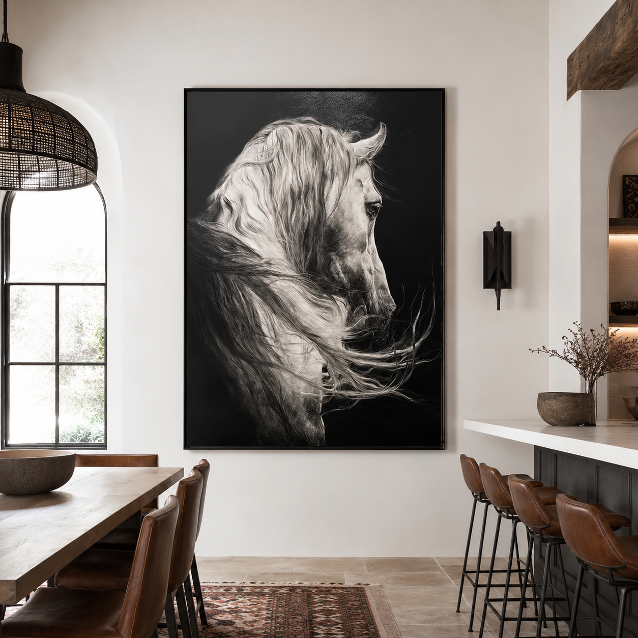 Black Horse Wall Art – Modern Textured Animal Painting