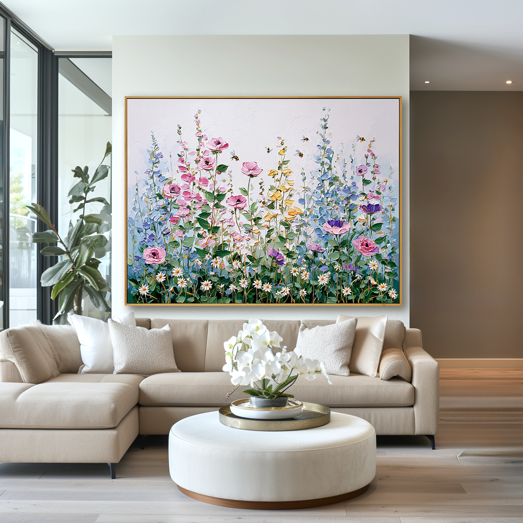 Blooming Meadow - Colorful Textured Floral Oil Painting