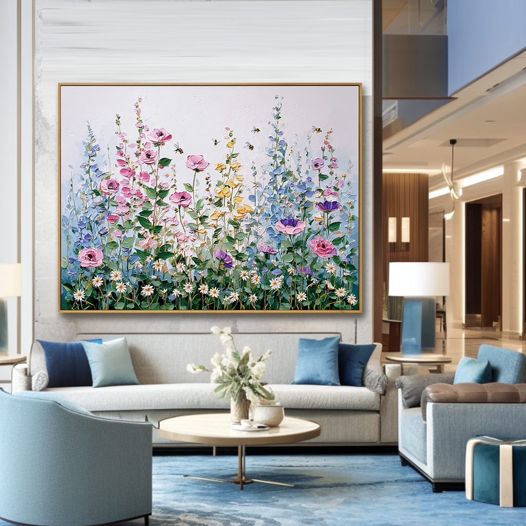 Blooming Meadow - Colorful Textured Floral Oil Painting