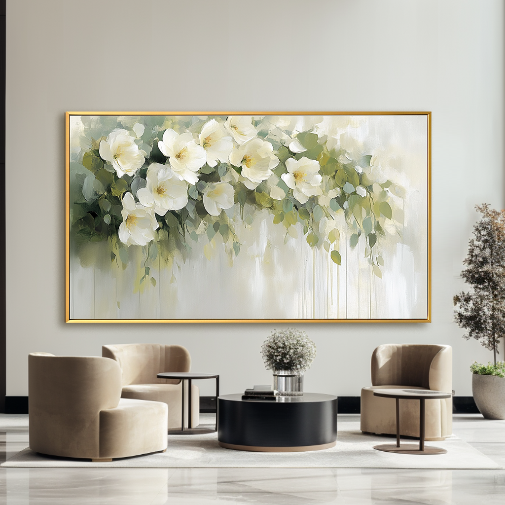 Gentle Bloom – Hand-Painted White Floral Canvas Art