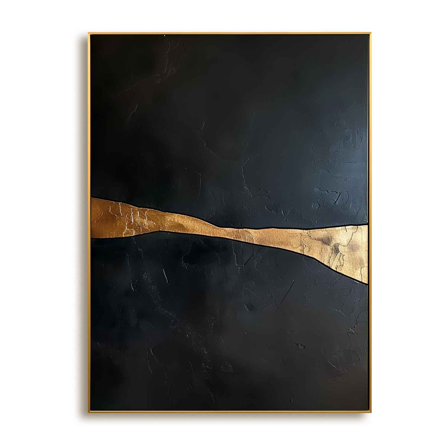 Minimalist black and gold abstract painting with a single horizontal golden line