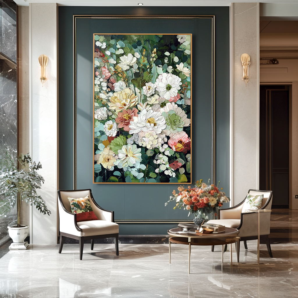 Silent Bloom Garden – Textured Floral Oil Painting Hand Painted Canvas Wall Art