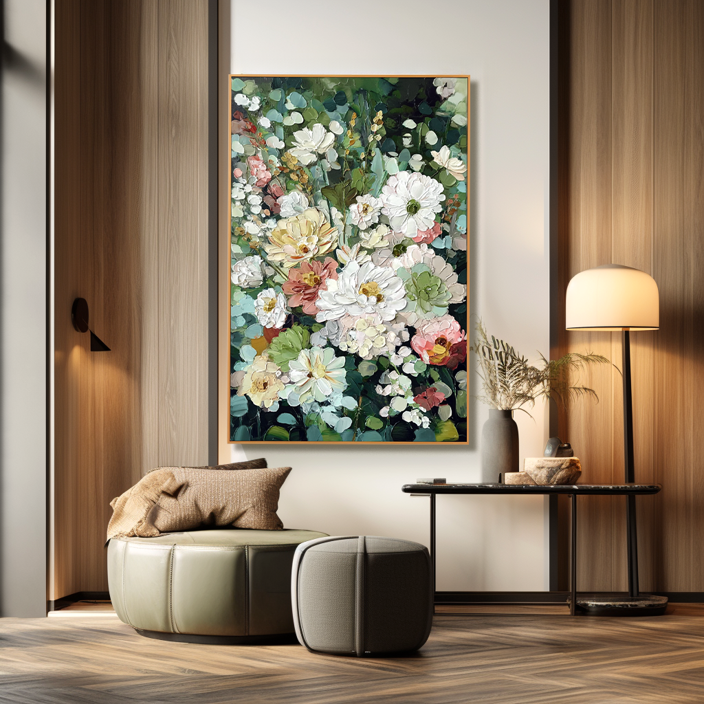 Silent Bloom Garden – Textured Floral Oil Painting Hand Painted Canvas Wall Art
