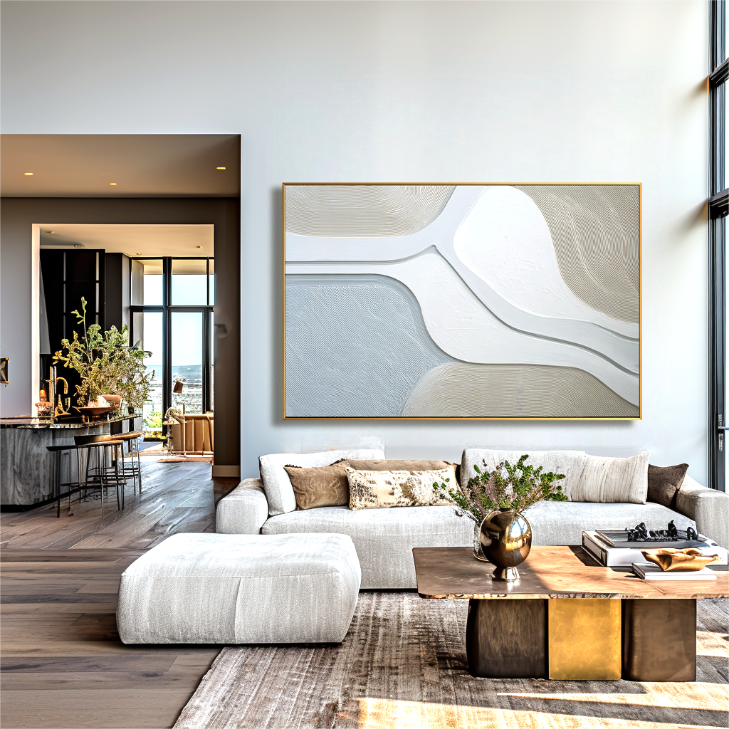 Soft Neutral Abstract Textured Wall Art with Flowing Lines