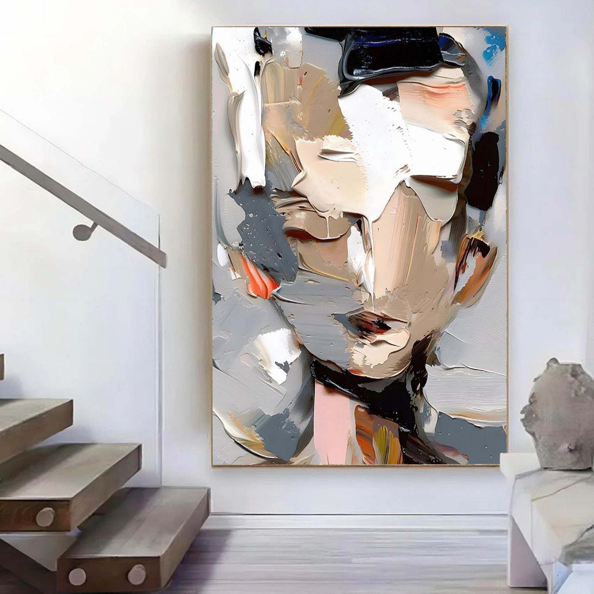 Contemplation-Textured Abstract Portrait Art Painting for Modern Wall Decor