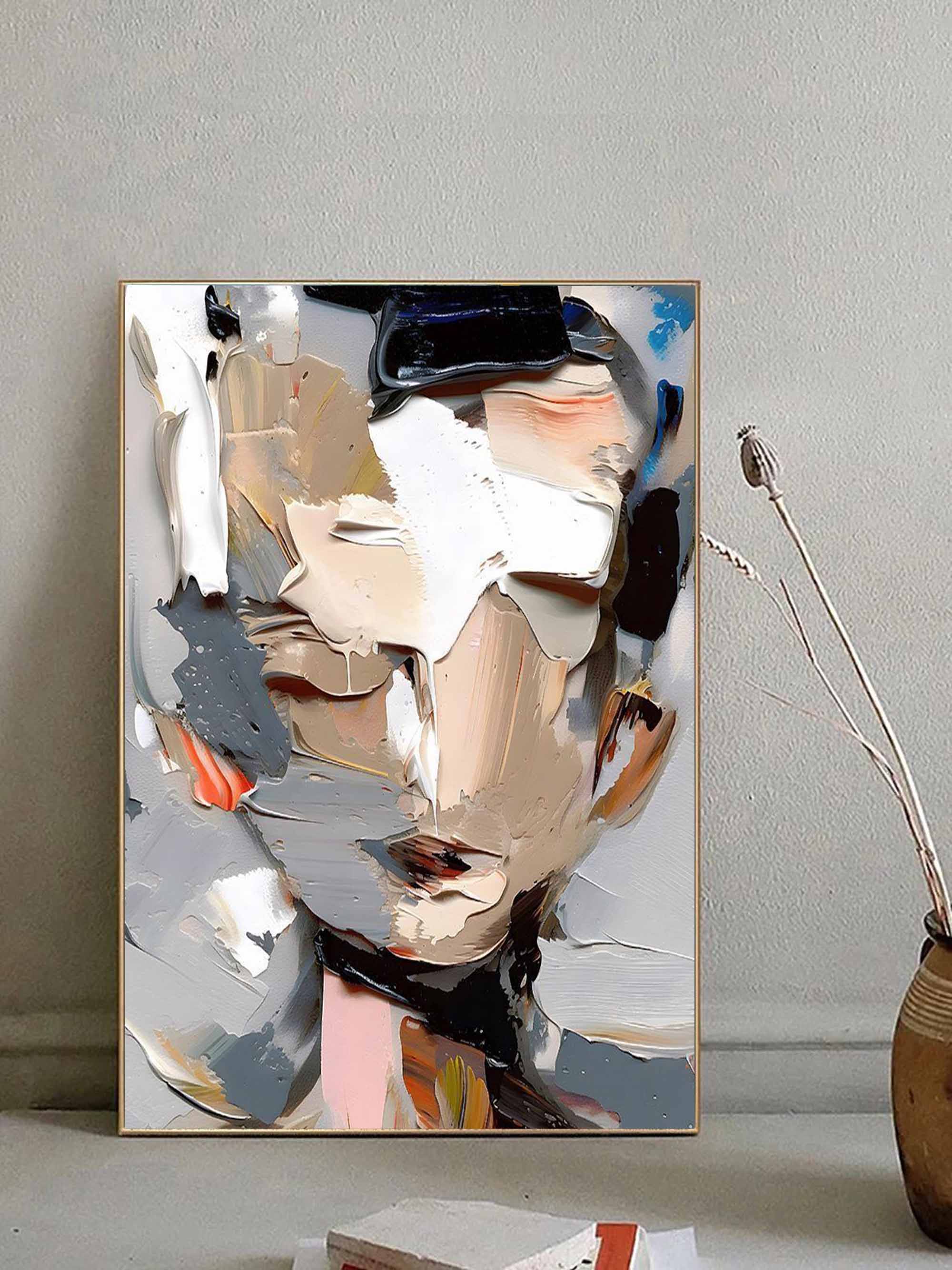 Contemplation-Textured Abstract Portrait Art Painting for Modern Wall Decor