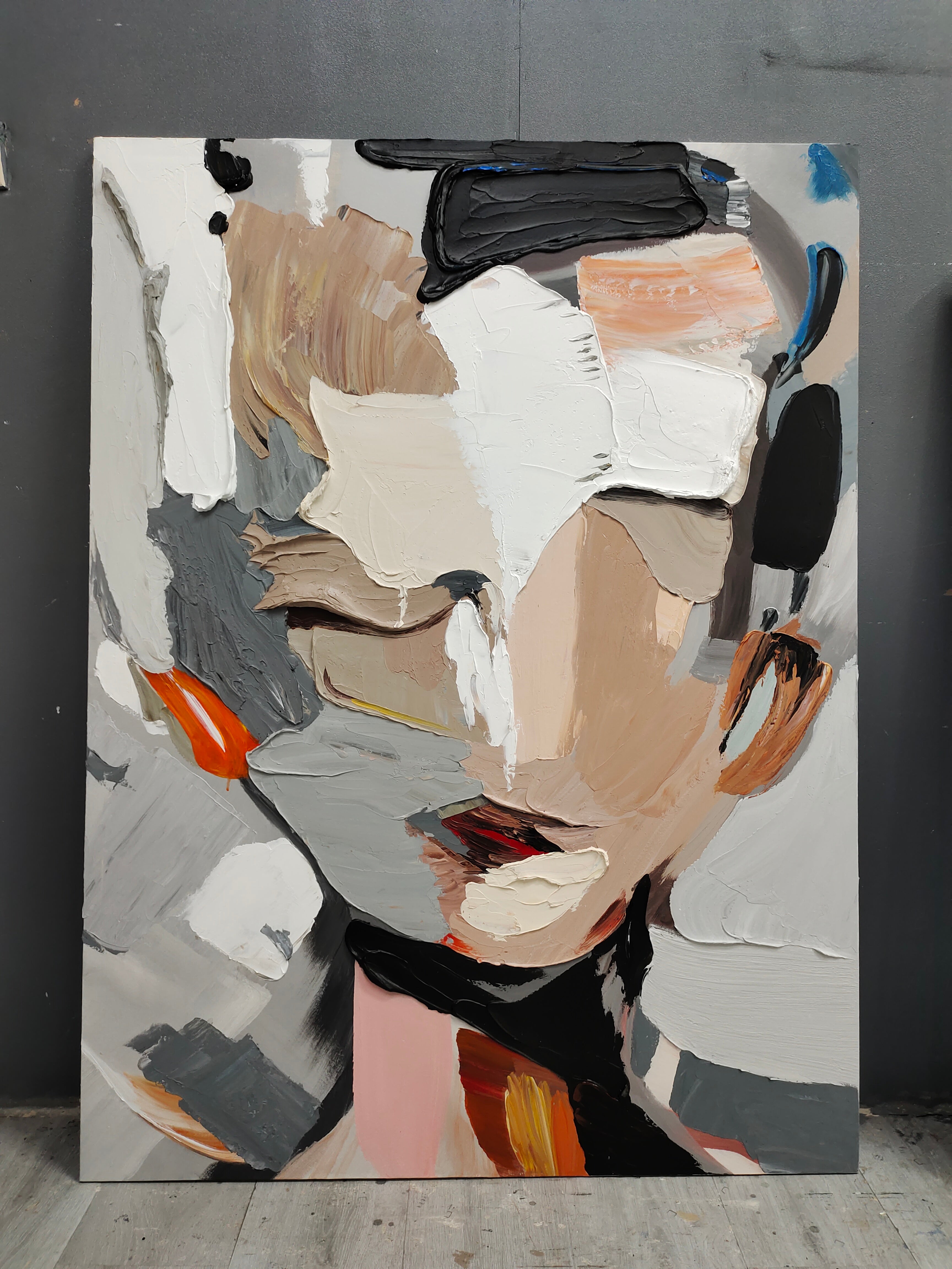 Contemplation-Textured Abstract Portrait Art Painting for Modern Wall Decor