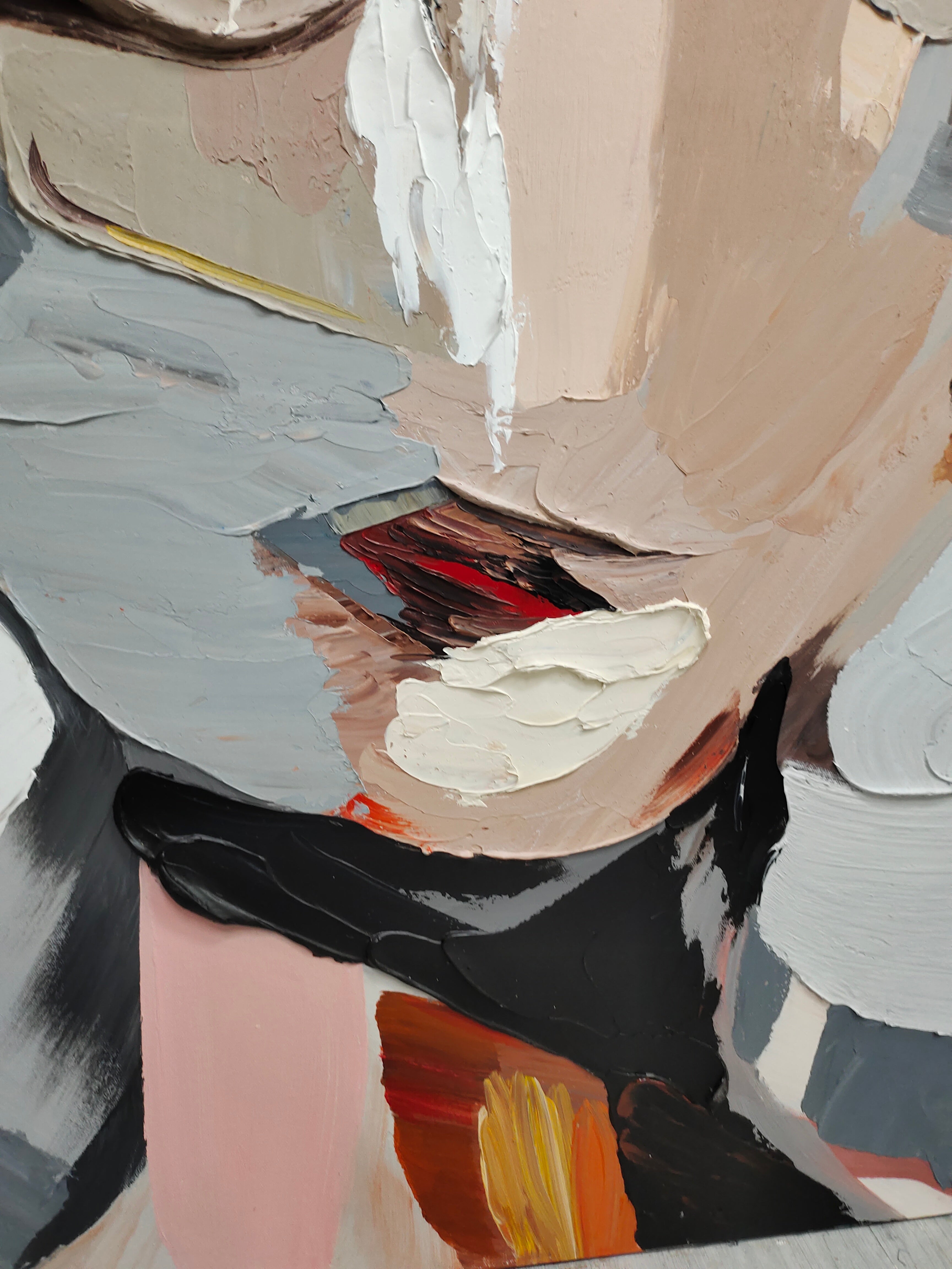 Contemplation-Textured Abstract Portrait Art Painting for Modern Wall Decor