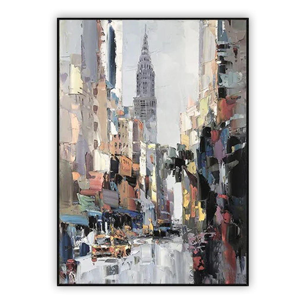 8th Avenue – Abstract Cityscape Painting with Skyscraper | Modern Urban Canvas Art