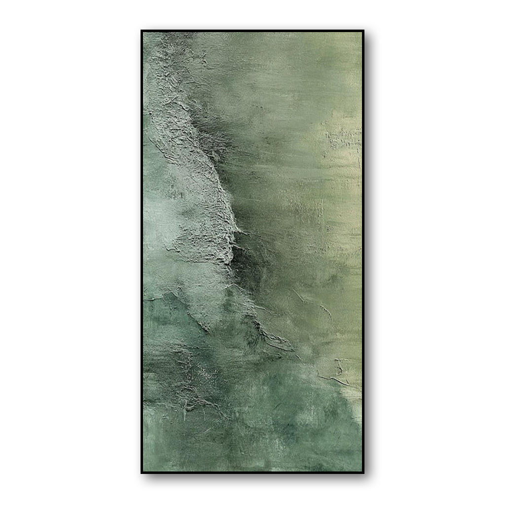 Textured Abstract Green Tones Oil Painting - Vertical Wall Art for Home Decor