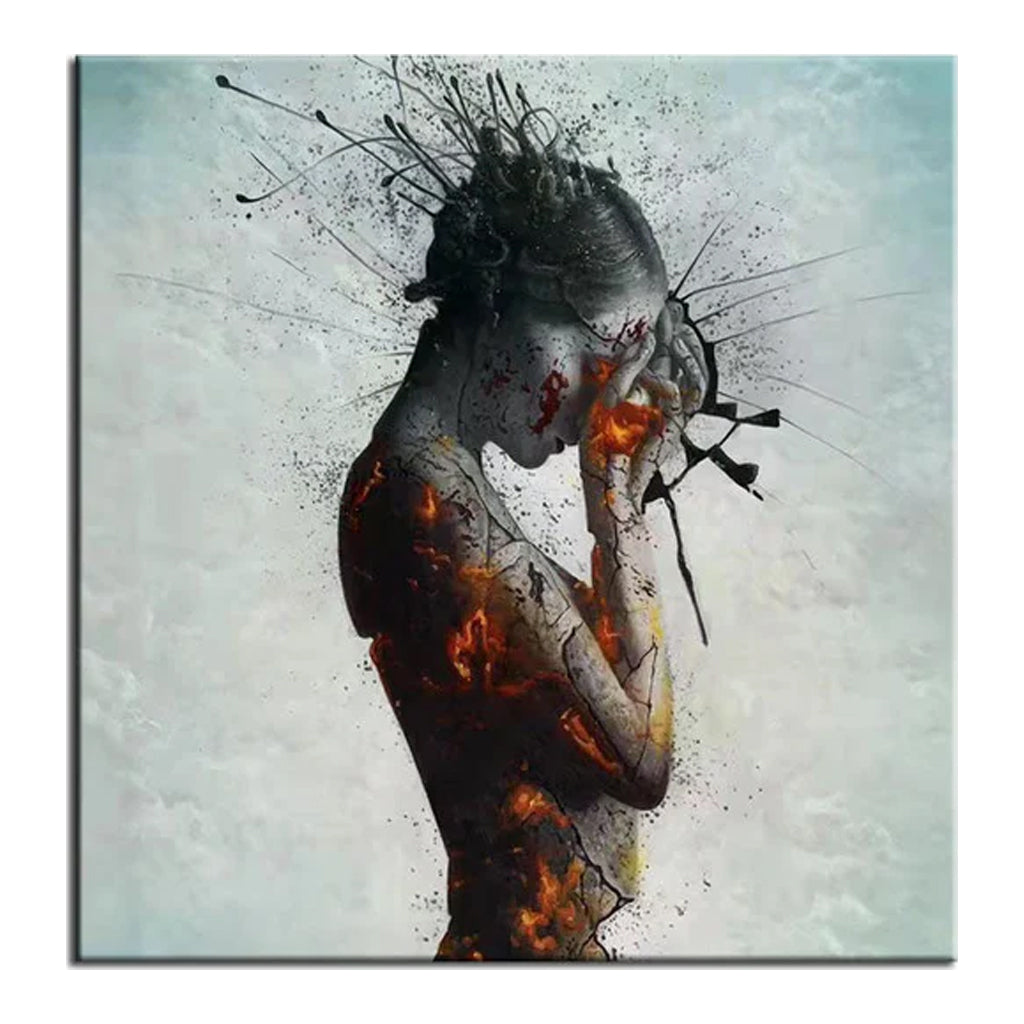 Fear of the Future-Modern Abstract Emotional Figurative Painting for Living Room or Studio