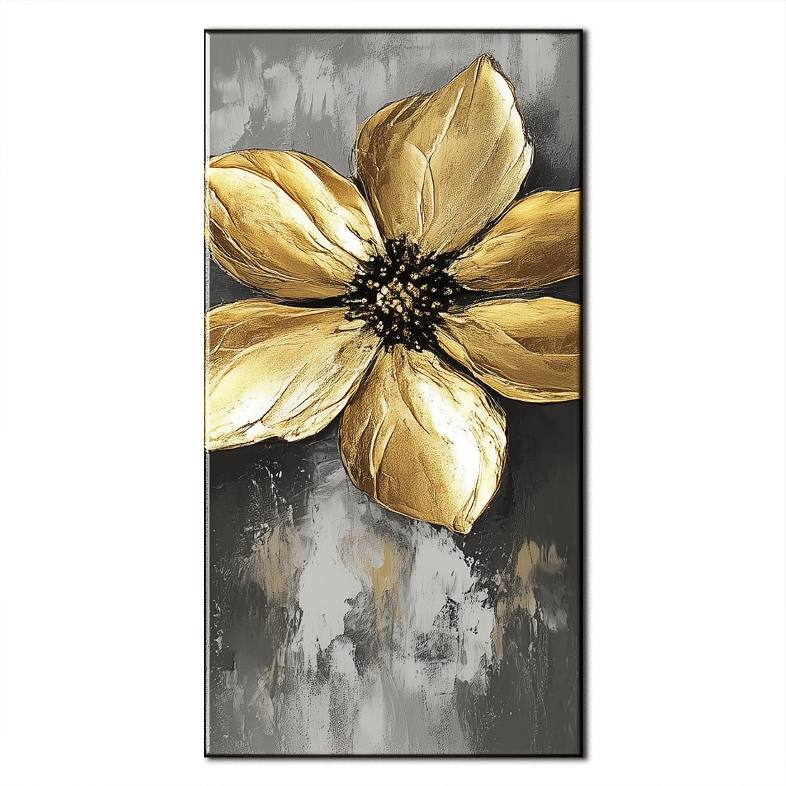 Golden Bloom-Luxury Textured Gold Flower Painting, Abstract Floral canvas Wall Art for Home Decoration