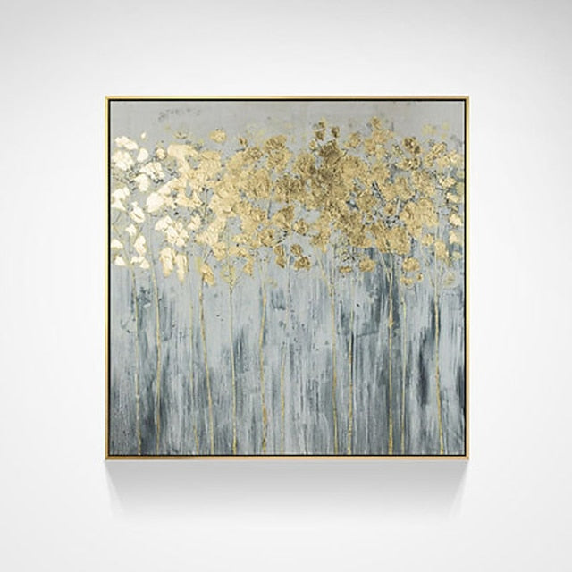 Golden Bloom - Abstract Golden Floral Wall Decor - Gray-Toned Contemporary Art for Living Room