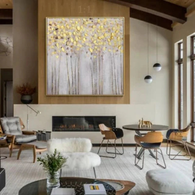 Golden Canopy-Gold Leaf Abstract Textured Painting for Modern Interiors