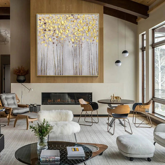 Golden Canopy-Gold Leaf Abstract Textured Painting for Modern Interiors