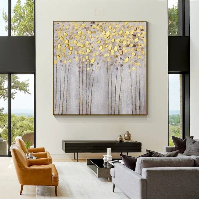 Golden Canopy-Gold Leaf Abstract Textured Painting for Modern Interiors