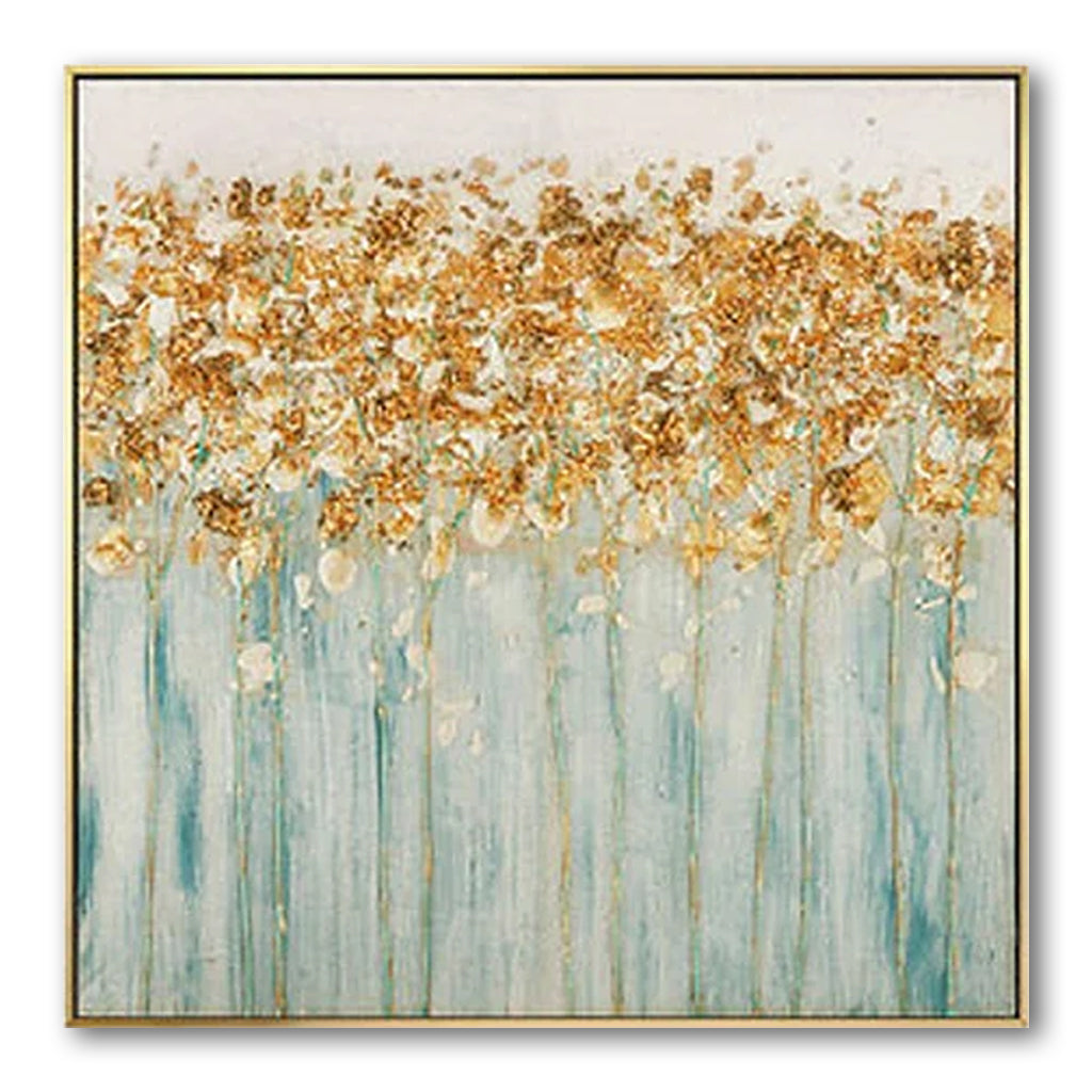 Golden Radiance-Abstract Oil Painting with Gold Leaf | Luxury Wall Art for Home Decor