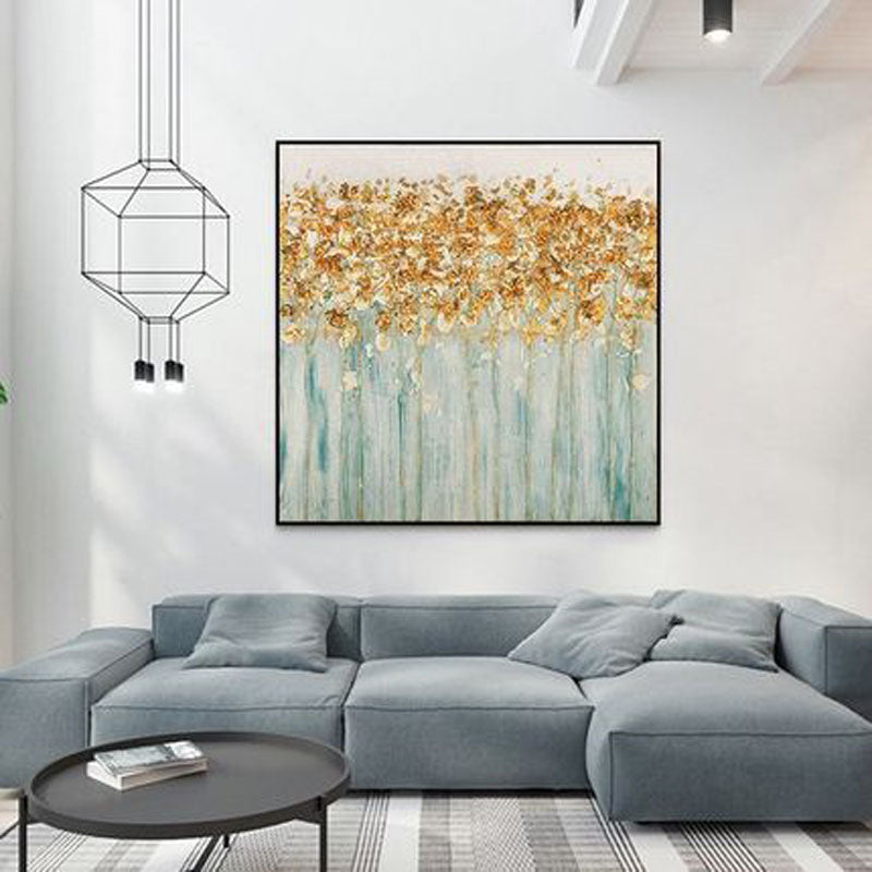 Golden Radiance-Abstract Oil Painting with Gold Leaf | Luxury Wall Art for Home Decor