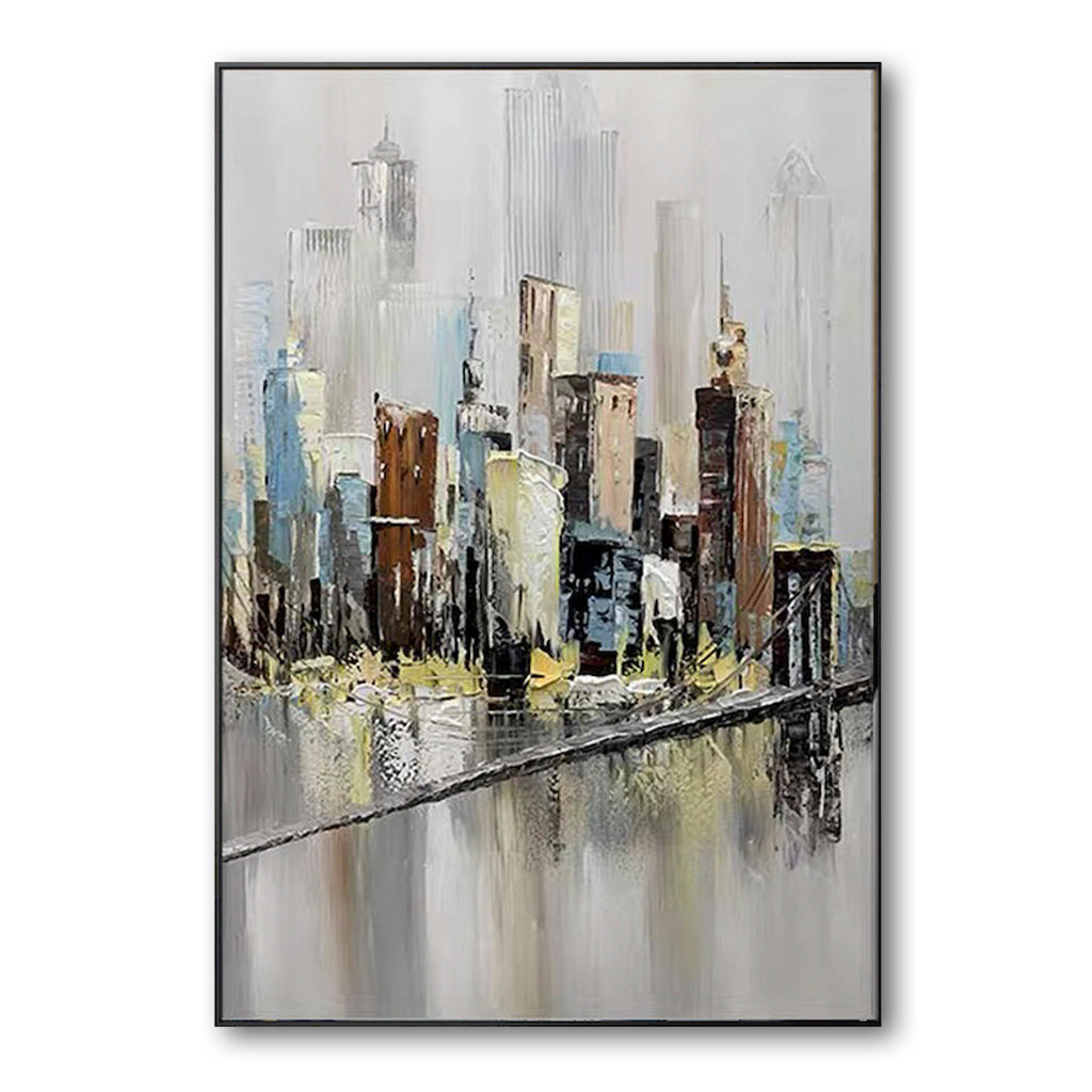 Manhattan-Abstract Cityscape Oil Painting | Textured Urban Canvas Art for Modern Decor