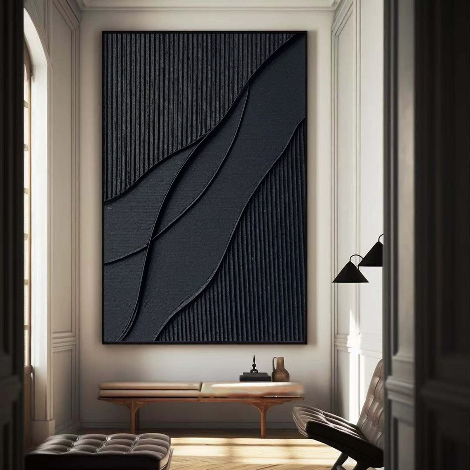 Midnight Waves-Black Minimalist Abstract Painting for Contemporary Home Decor