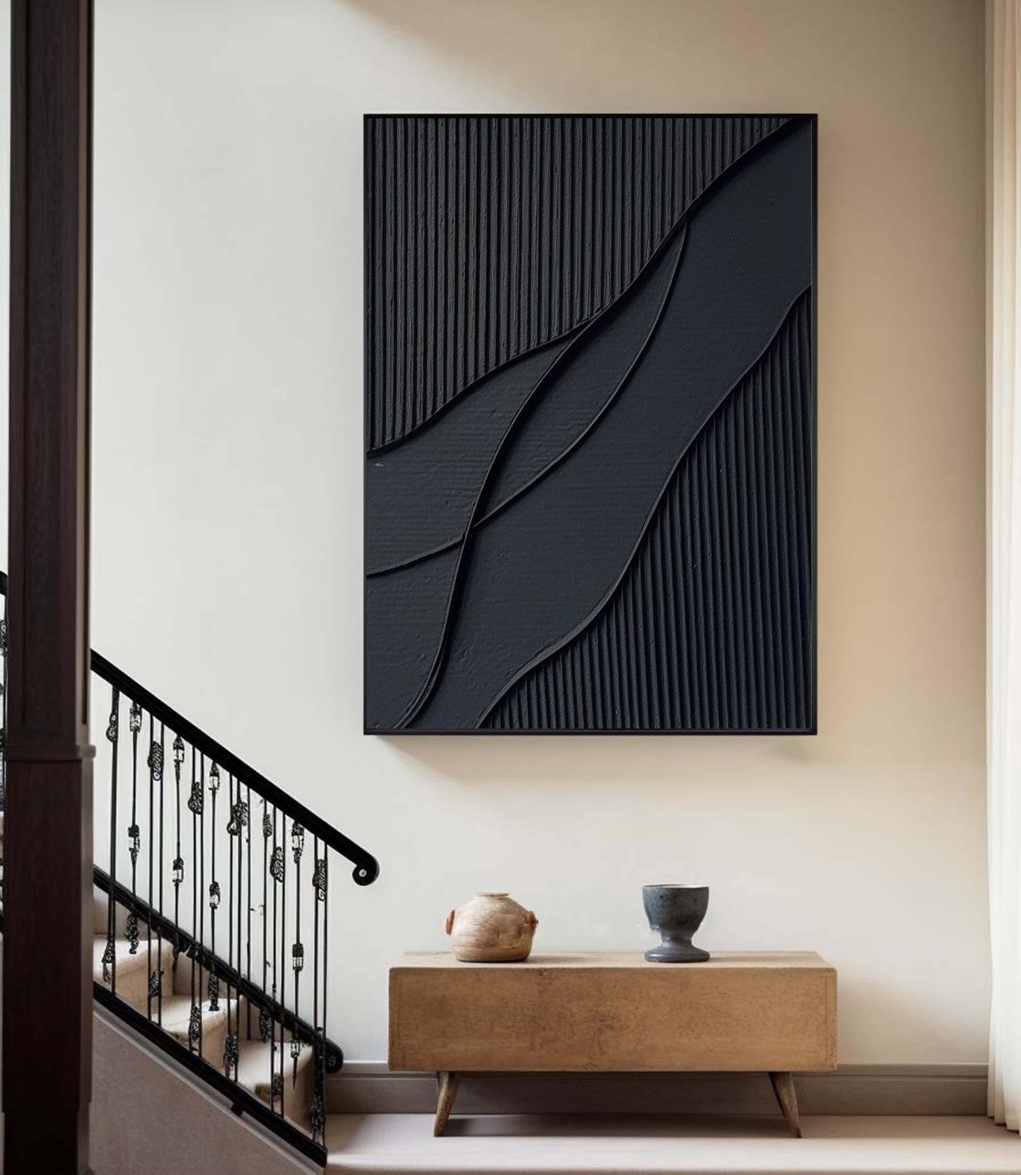 Midnight Waves-Black Minimalist Abstract Painting for Contemporary Home Decor